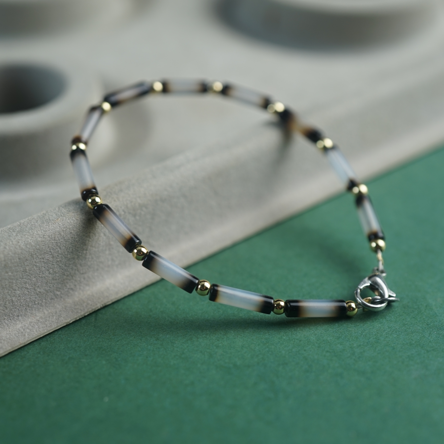 精品西藏传小尺寸黑白珠原创单圈手链男女款腕饰玛瑙手串民族风