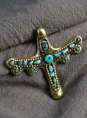 精工西藏传黄利玛铜飞鸟形吊坠手工嵌松石藏式民族风脖挂项坠配件