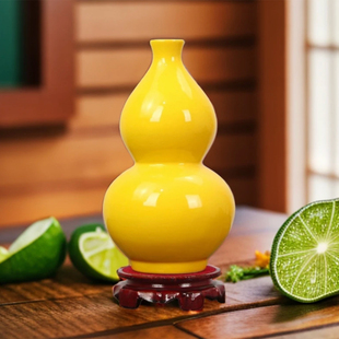 (西北、正西、东北厨房)黄色陶瓷葫芦摆件厨房电视柜饰品摆件