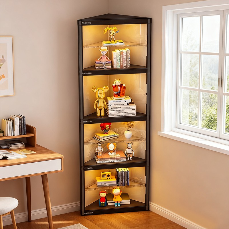 转角书架一体靠墙三角置物客厅不占空间收纳落地简易拐角储物柜子