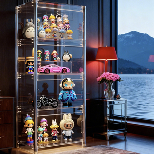 不锈钢手办展示柜盲盒亚透明克力适用乐高收纳盒娃娃玩具置物架子