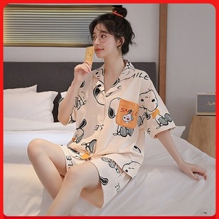 夏款女款大码卡通睡衣女2025新款纯棉短袖夏季胖mm开衫揭阳套装夏
