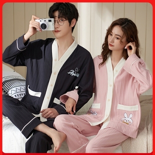 2025年新款 秋季 睡衣情侣装 纯棉潮汕揭阳男士 一男一女棉秋长袖 冬款