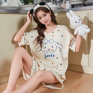 夏天女童睡衣夏季纯棉短袖薄款2025年新款初中生带胸垫女孩家居服