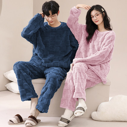 秋季情侣装一男一女珊瑚绒睡衣新款2024款薄款冬款青少年家居服冬