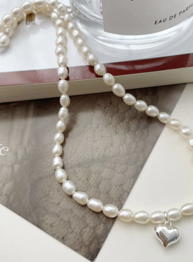 Kiki·淡水珍珠项链爱心吊坠项链通体S925银复古法式