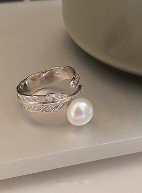 S925纯银戒指羽毛开口可调节设计轻奢高级感精致手饰