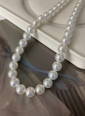 kiki.人造akoya天女珍珠项链人工幻彩海水马贝珍珠项链轻奢小众