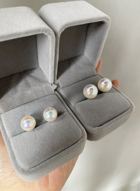 kiki.AKOYA人造天女耳钉耳夹真多麻银蓝炫彩大气风耳钉珍珠耳饰