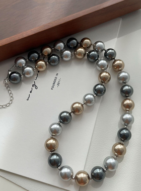 摩卡可可｜美拉德混彩轻奢珍珠项链糖果色人造珍珠项链S925银