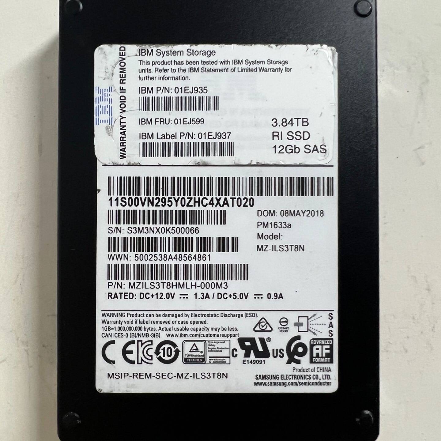 议价-三星原厂 IBM PM1633a 3.84TB ，型号MZILS3T8HMLH