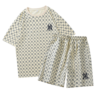 2025夏季欧货轻奢高品质满印nywy刺绣男款潮牌情侣装短袖运动套装