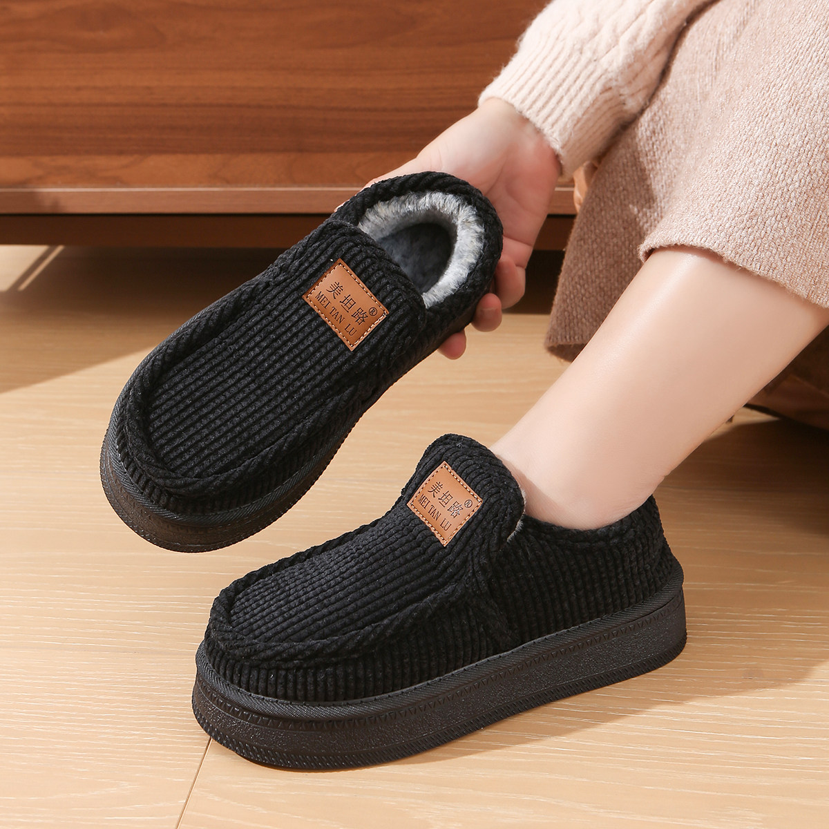 中老年人加绒加厚保暖棉鞋男女款妈妈鞋爸爸鞋居家防滑厚底棉拖鞋