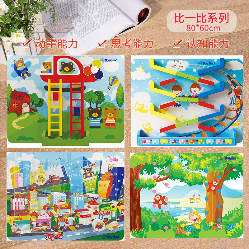 幼儿园儿童墙面认知操作板飞机降落 火车滑珠 现代城市 猴子下滑