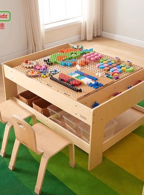 贝思德可移动STEM活动站活动桌百变插孔桌面大颗粒积木墙面玩具