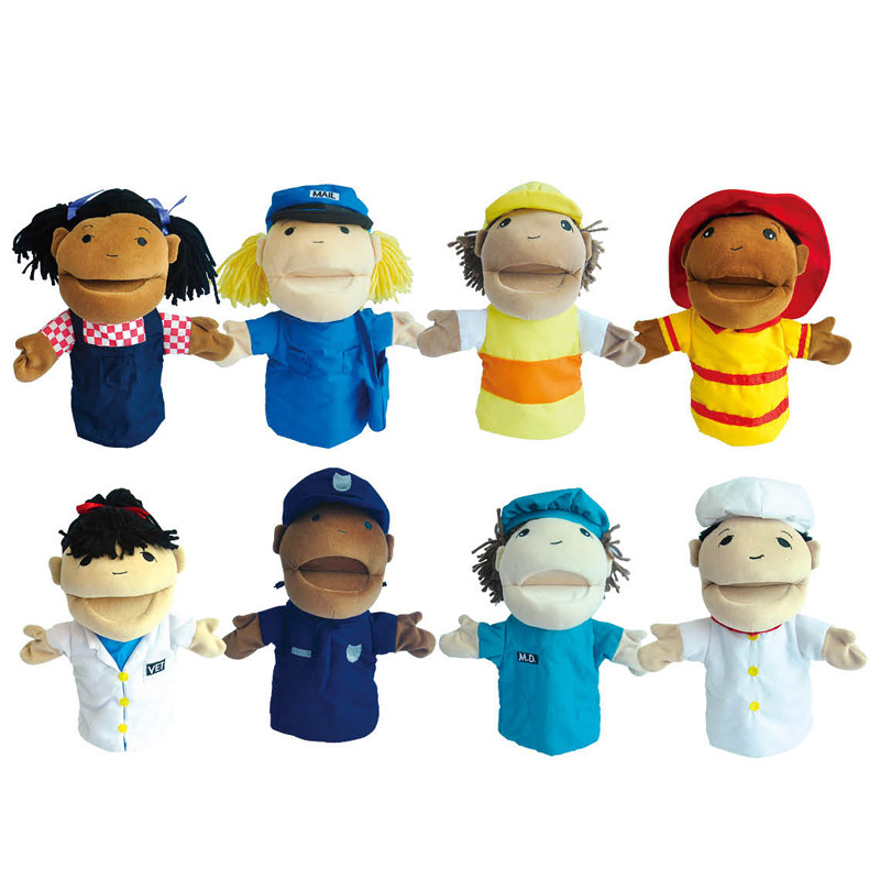 幼教讲故事手偶警察医生工人护士邮递员消防员职业人物手掌偶8个