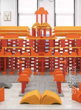 888件620件大型国潮古风榫卯积木幼儿园儿童传统红色复古积木松木