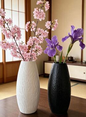 日式简约仿陶瓷花瓶家居装饰竖长型花器黑白两色客厅桌面摆件