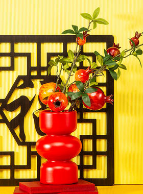 高级感中古红色复古陶瓷花瓶