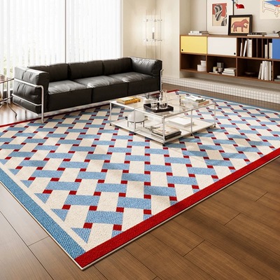 包豪斯蓝色地毯客厅免洗可擦彩色多巴胺温馨房间布置地垫卧室