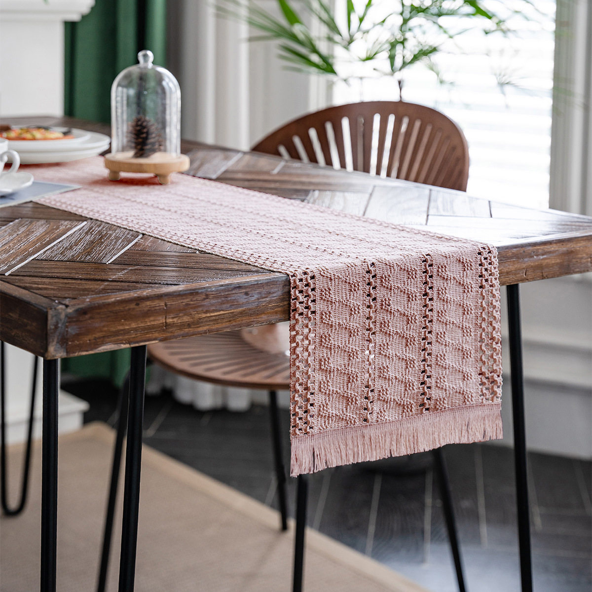 北欧风长条流苏桌旗粉色纯色编织茶旗茶几电视柜盖布餐桌婚礼装饰,居家布艺,桌旗,淘宝优惠券,粉丝福利购,淘宝优惠卷