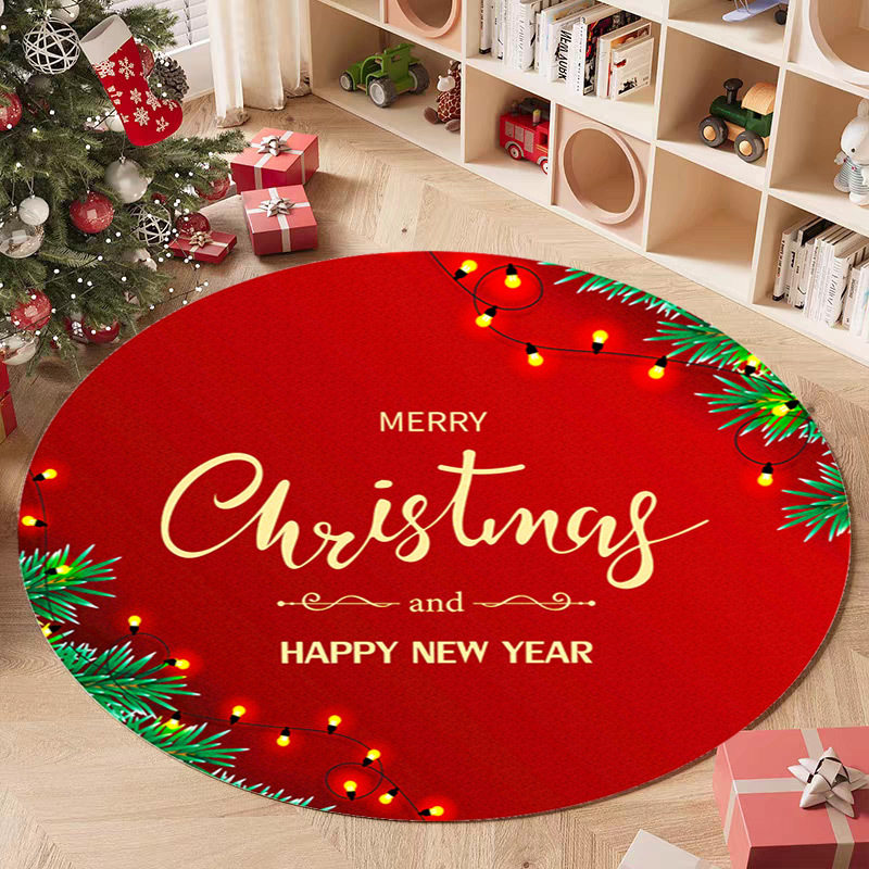 新款圣诞主题客厅地毯节日卧室圆形地毯欧美沙发茶几毯家用地垫