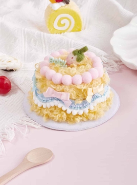 原创Lolita甜心马卡龙蛋糕帽黄粉蓝糖果色洛丽塔甜品帽可爱生日帽