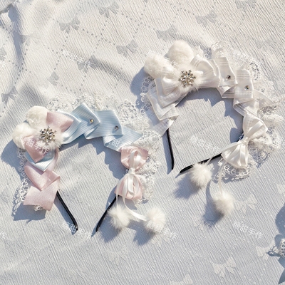 原创手作圣诞h小物毛球发箍lolita头饰多色立体蝴蝶结发饰