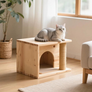 纯实木猫爬架猫窝一体跳台猫抓板剑麻柱猫玩具大小猫咪爬树小户型
