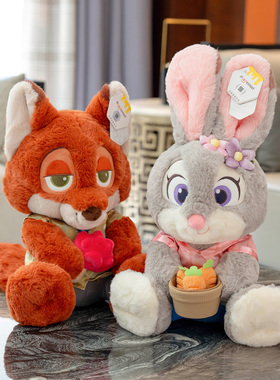 正版疯狂动物城坐姿兔子朱迪玩偶尼克公仔毛绒玩具送儿童女生礼物