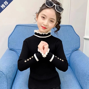 儿童毛衣女童打底衫春秋款2025新款中大童黑白色内搭针织冬一体绒