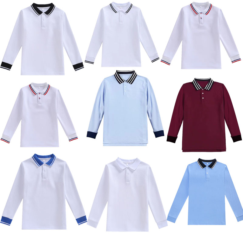 儿童POLO衫短袖浅蓝色小学生校服男童女童枣红半袖T恤春秋季长袖