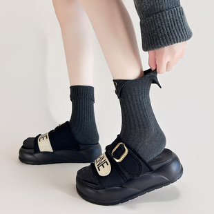 秋日翻边手缝纽扣饰品袜子女袜ins个性 中筒棉袜 潮袜女生秋冬新品