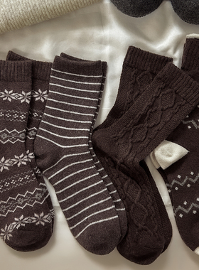 浓郁复古~栗子+可可豆的感觉~费尔岛风氛围感太赞了~秋冬羊毛女袜