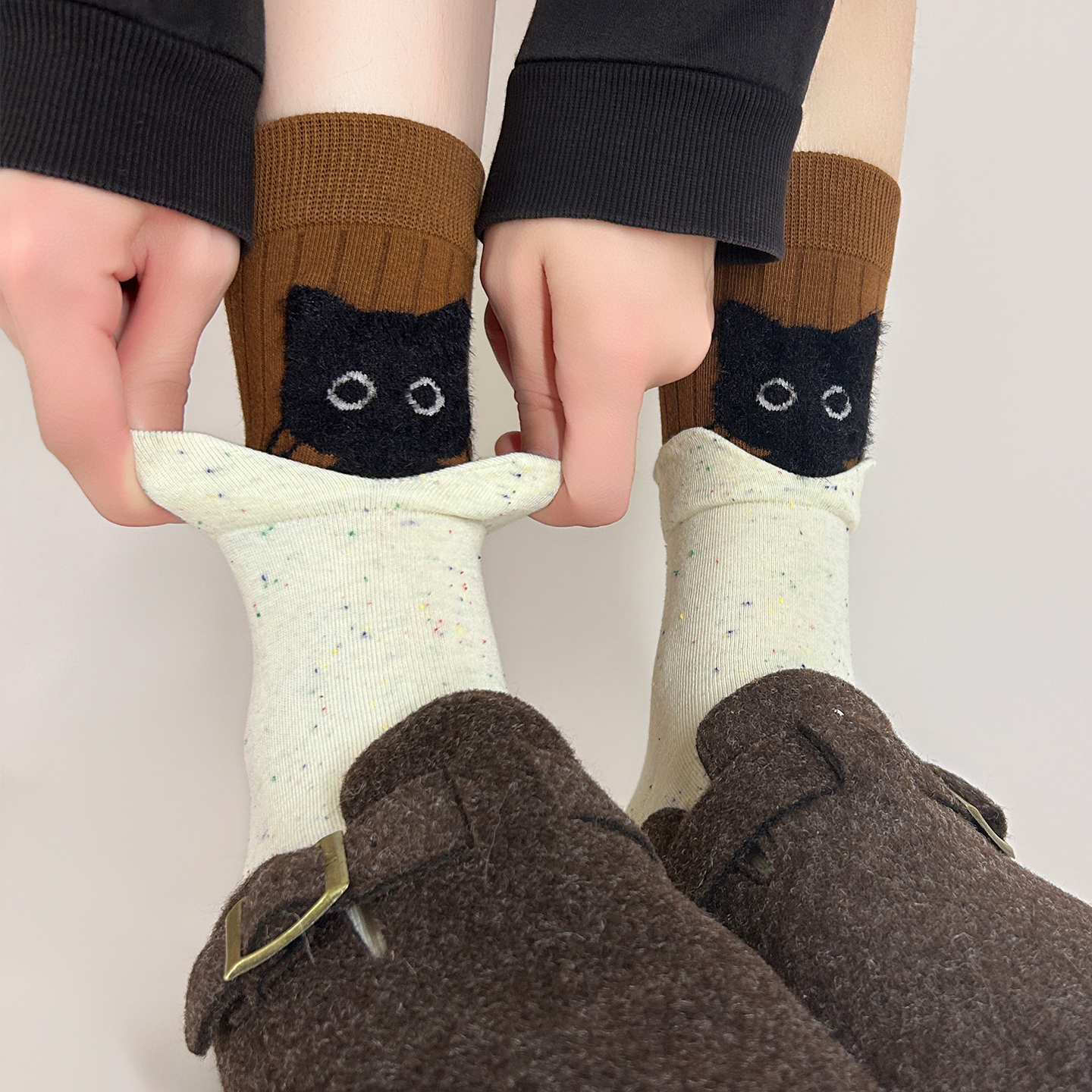 【4双装】萌化啦！是毛绒绒的小猫咪！无骨袜头拼接不硌脚中筒袜