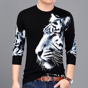 创意个性秋季男士霸气长袖针织衫 3D大老虎头像宽松大码毛线衣潮