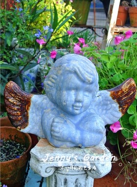 美式乡村风复古陶土天使样品摆件