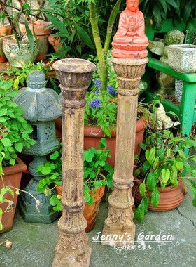 古典风做旧罗马柱烛台粗陶摆件