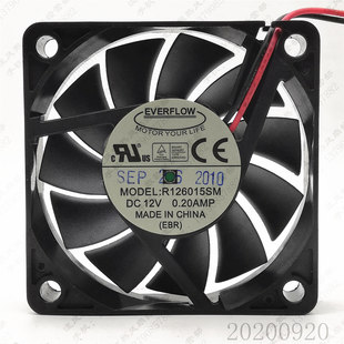 12V 0.20A 2线 EVERFLOW 散热风扇 电源 R126015SM 6CM 全新 6015