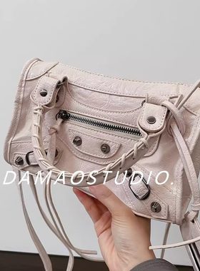 Damaostudio辣妹yk2铆钉流苏mini机车皮包单肩斜挎包手提女包