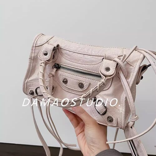Damaostudio辣妹yk2铆钉流苏mini机车皮包单肩斜挎包手提女包