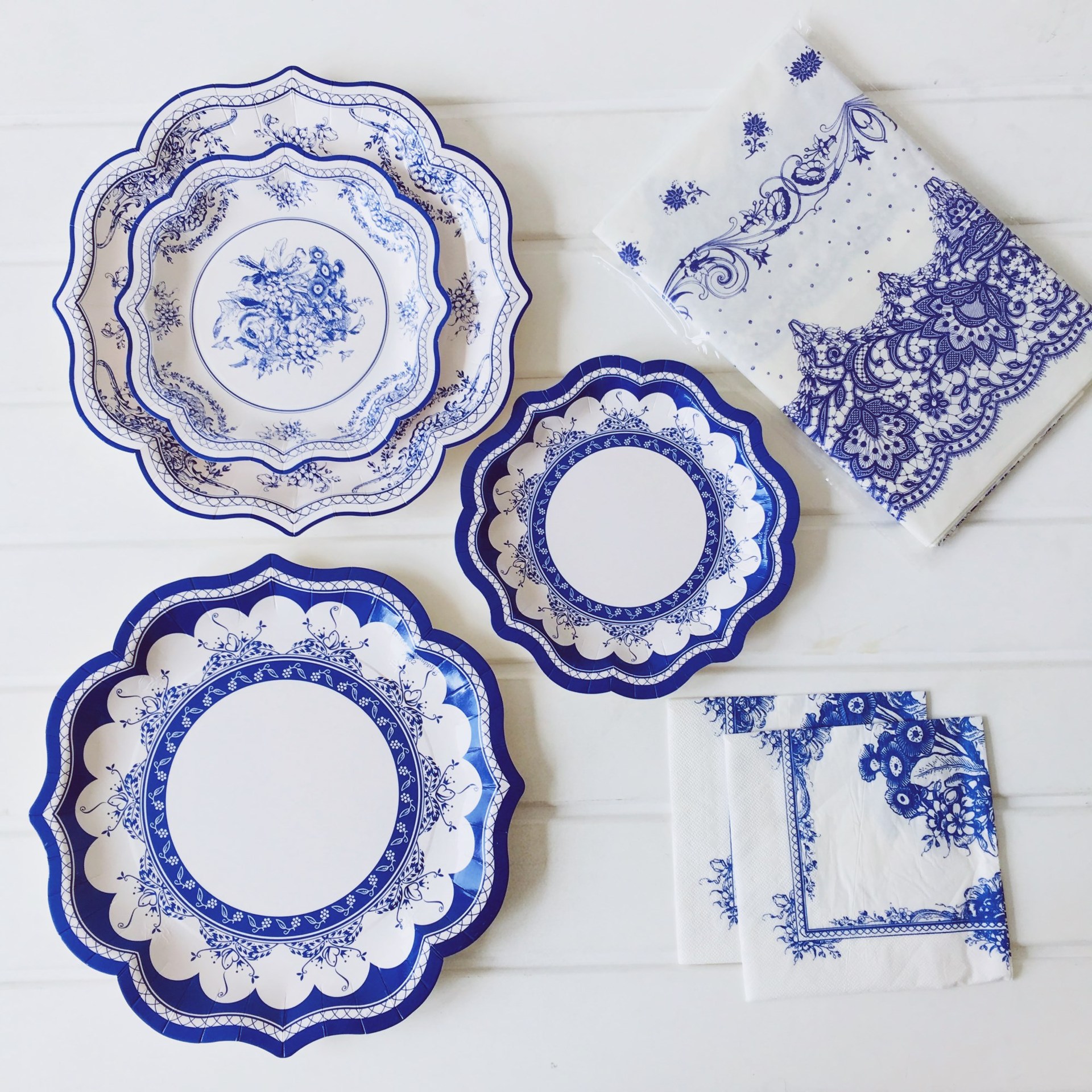 中国风青花瓷纸盘下午茶聚会盘花边碟子套装Blue White Porcelain 节庆用品/礼品 节日装扮用品 原图主图