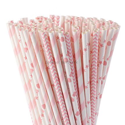 100支一次性小清新纸吸管混装环保饮料吸管亲子手工paper straws