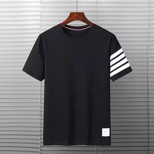 四条杠短袖T恤男2022夏季印花体恤宽松圆领打底衫潮流上衣服男装