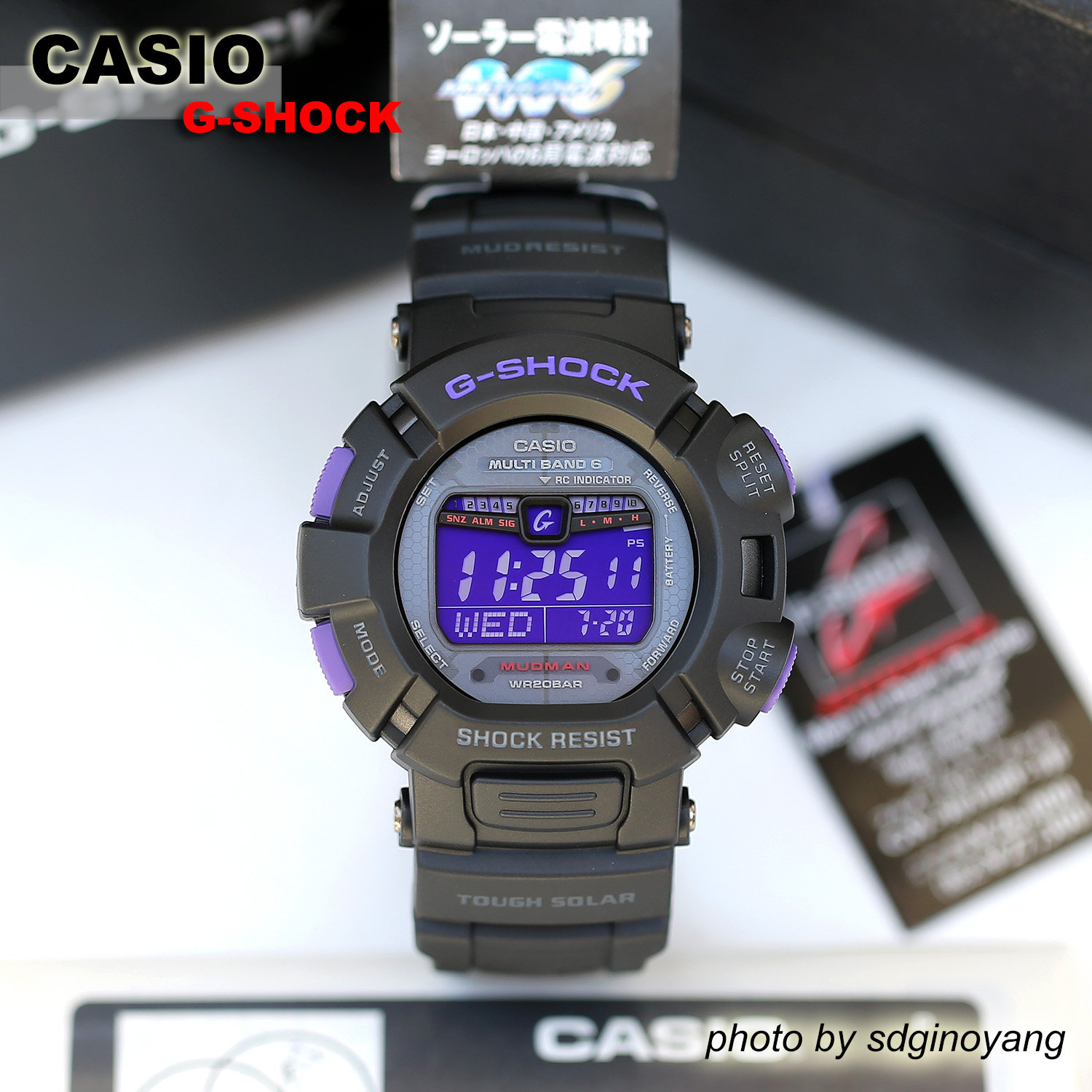 卡西欧G-SHOCK紫骚电波泥人腕表