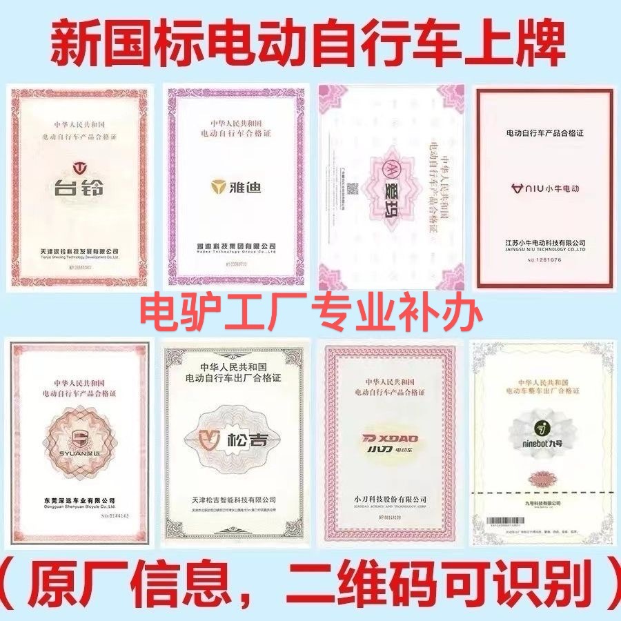 电摩电动自行车合格丢失污损损坏补新国标故障定制印刷各种品牌