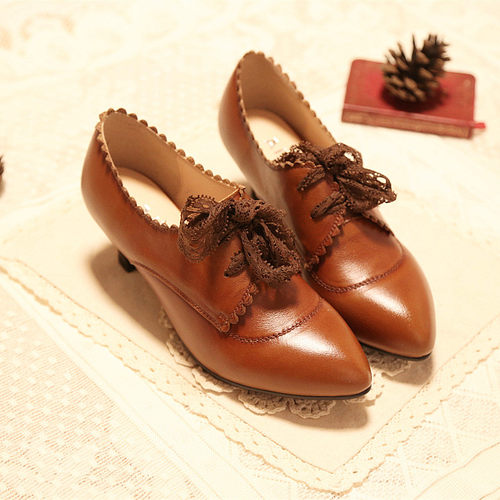 秋季新款vitage百搭风蕾丝女单鞋