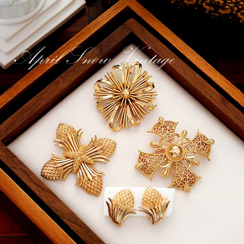 vintage美国中古Trifari 翠法丽素金马耳他十字胸针 合集