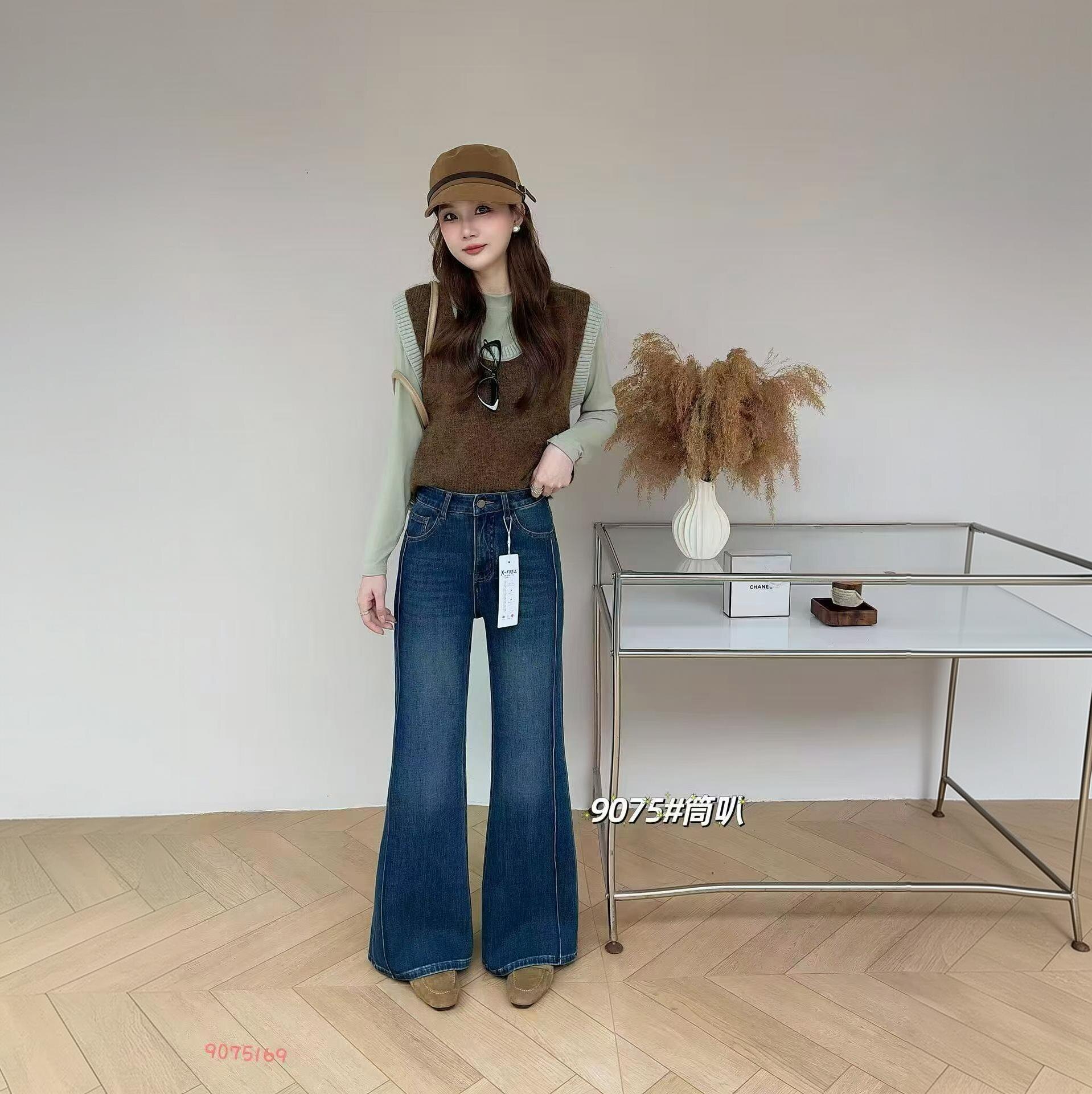 9075筒喇裤新款弹力不贴腿喇叭裤女2026高腰显瘦微喇裤牛仔裤女