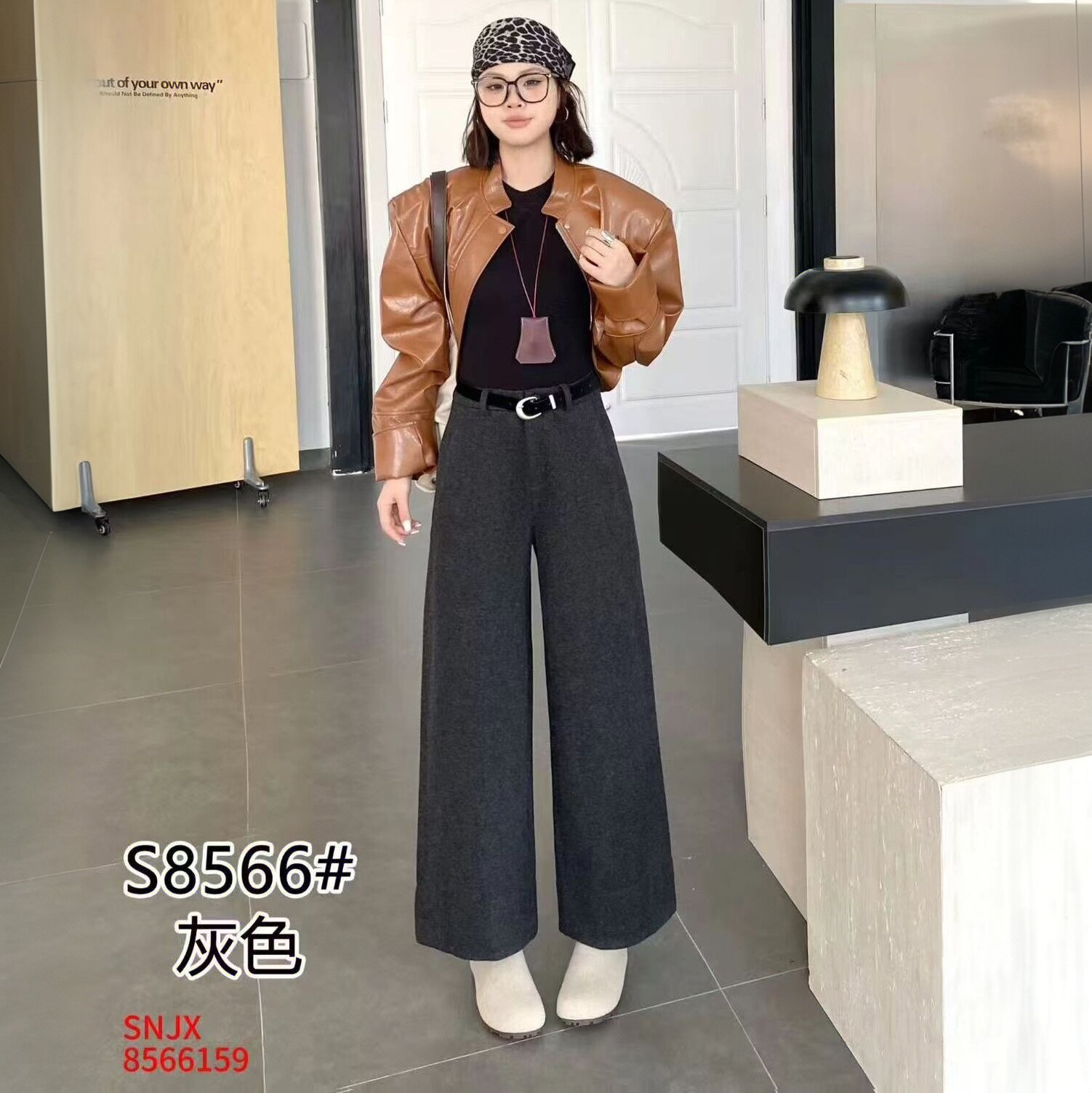 8566毛呢阔腿裤女2025冬季新款高腰显瘦九分呢子裤气质休闲直筒裤